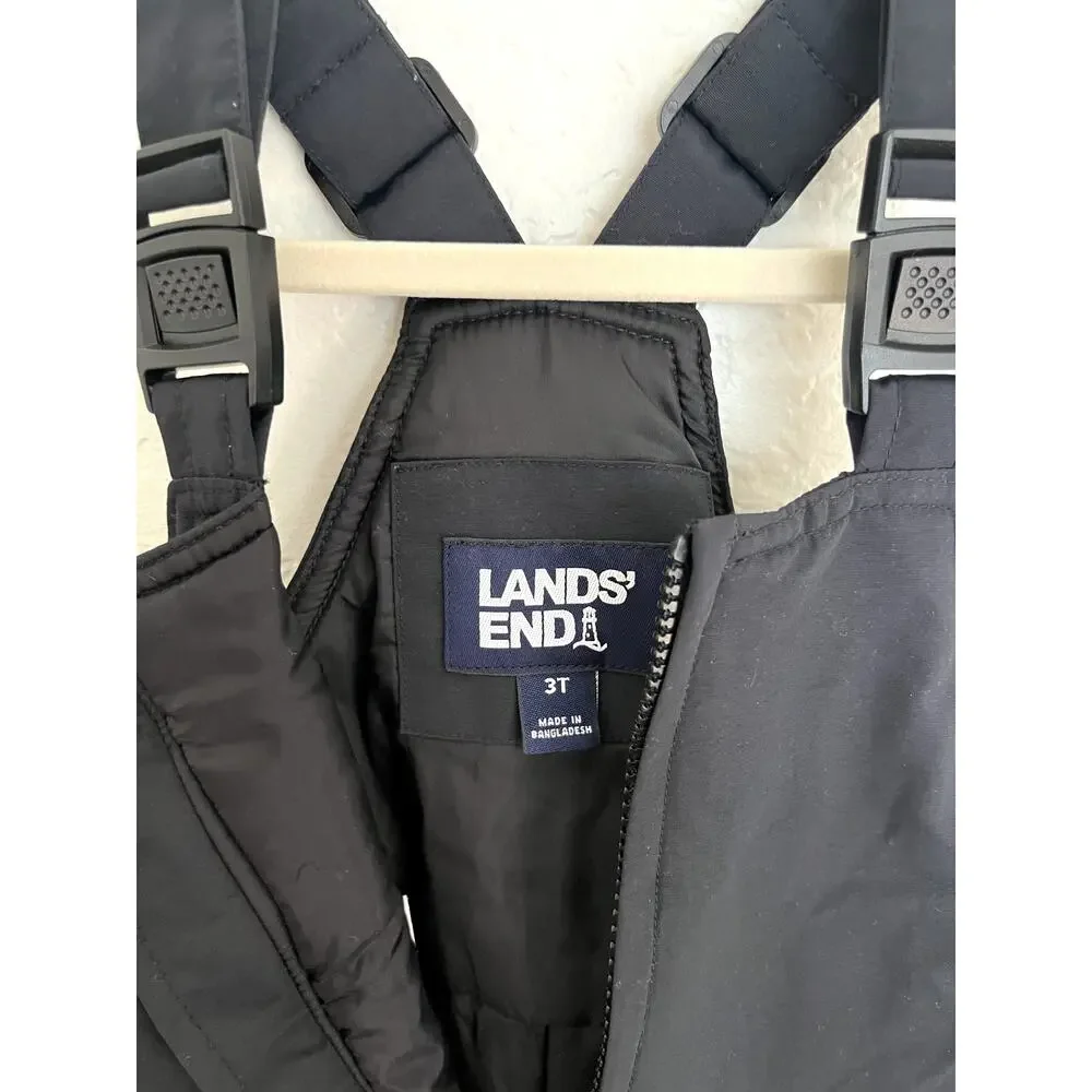 Lands' End Kids Black Insulated Waterproof Snow Bib Overalls Size 3T